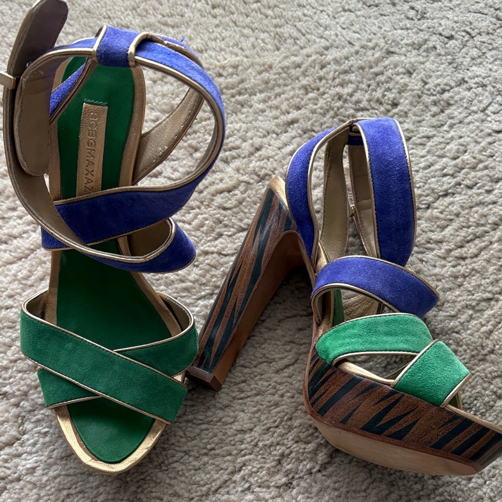 BCBGMaxAzria Purple and Green Platform Heels